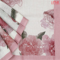 Floral White Linen Saree