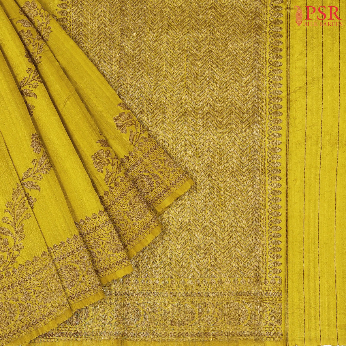 Olive Yellow Banaras Jute Silk Saree