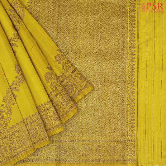 Olive Yellow Banaras Jute Silk Saree