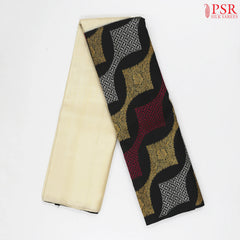 Pearl Beige & Black Kanchipuram Half & Half Silk Saree