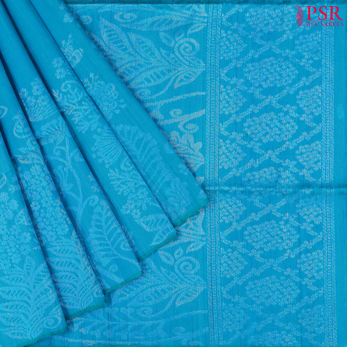 Cyan Jute Soft Silk Saree