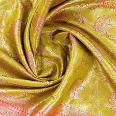 Olive Yellow Kanchipuram Jacquard Tissue Silk Saree