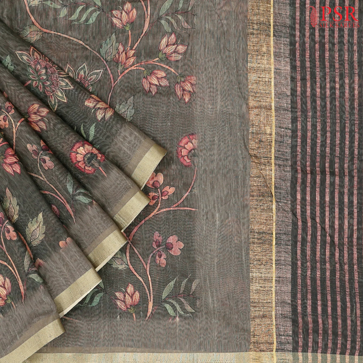 Dark Olive Taupe Semi Tussar Saree