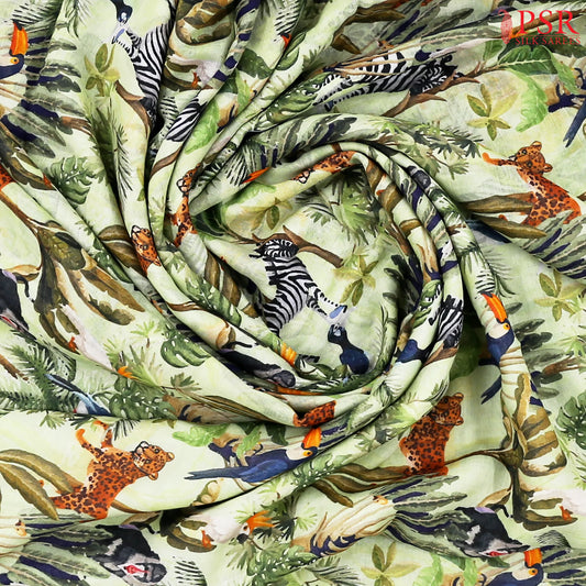 Sage Green Mul Printed Cotton Saree