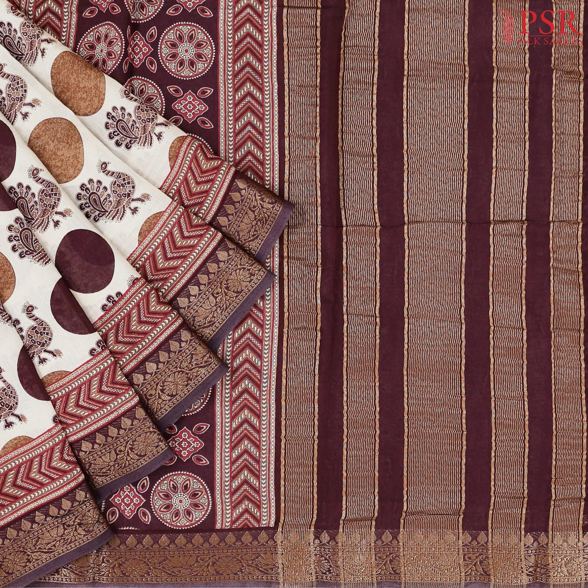 Beige Chanderi Silk Cotton Saree