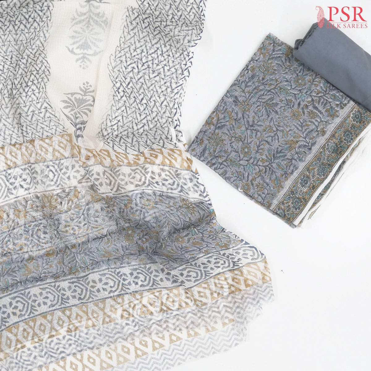 Grey Kota Cotton Dress Material