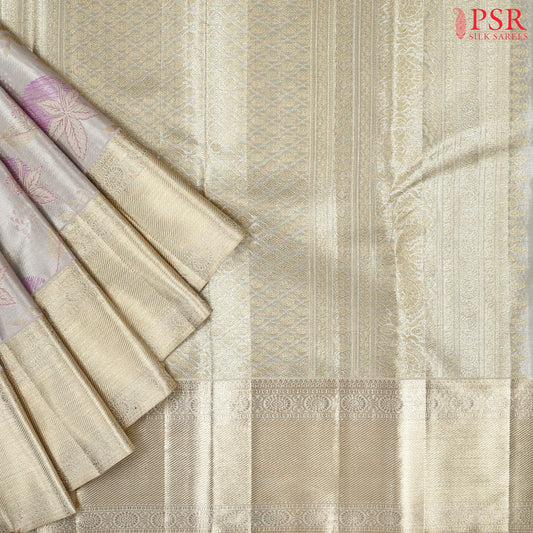 Light Beige Kanchipuram Jacquard Tissue Silk Saree