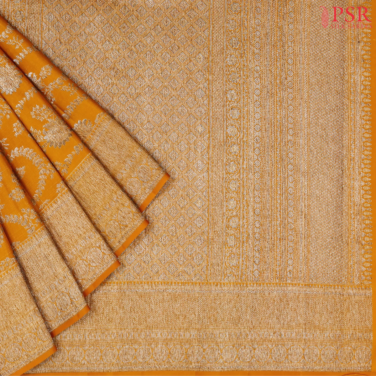 Dark Mustard Yellow Kanchipuram Jacquard Silk Saree