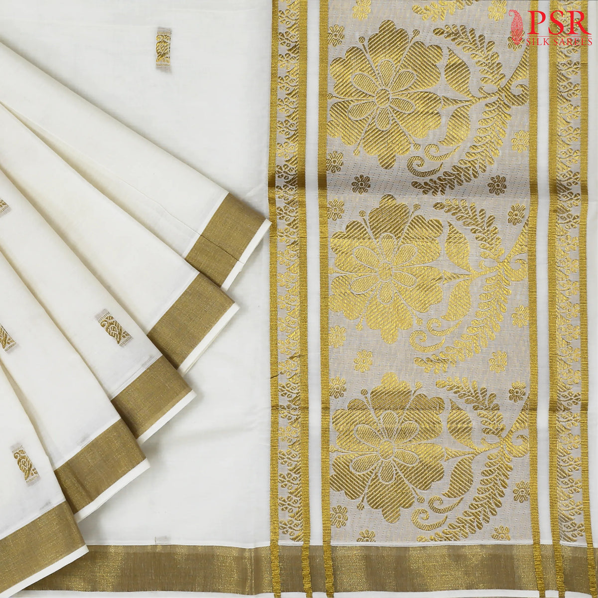 Cream Beige Kerala Cotton Saree