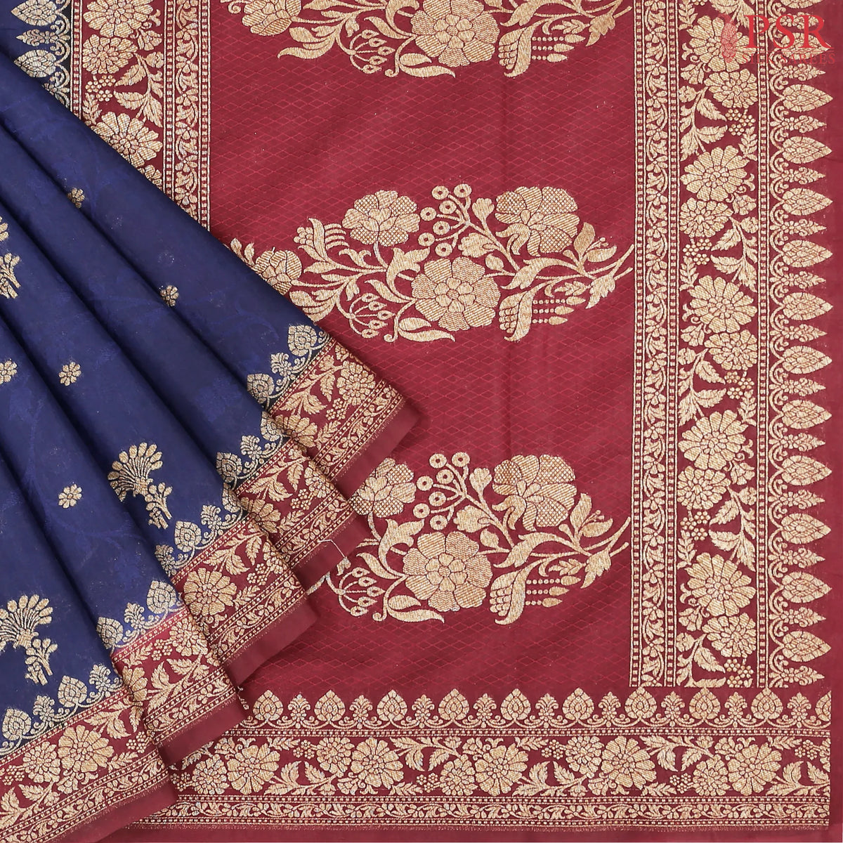 Dark Blue Mau Kadi Banaras Saree