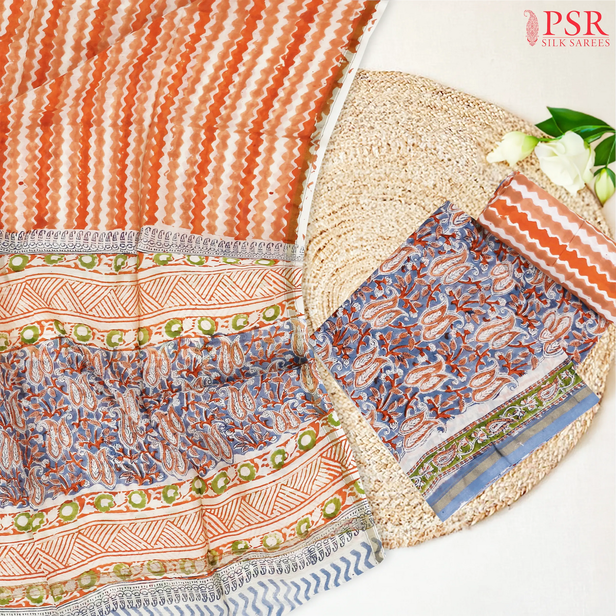 Dark Cloud Blue Chanderi Silk Cotton Dress Material