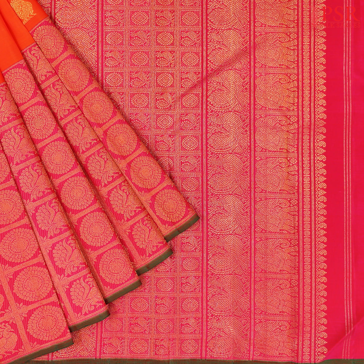 Saffron Kanchipuram Silk Saree