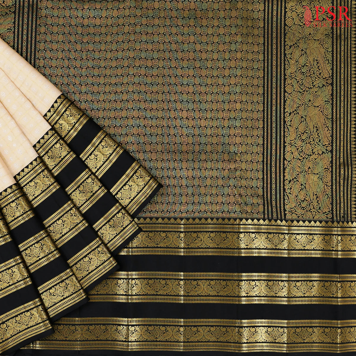 Cream Beige Kanchipuram Silk Saree
