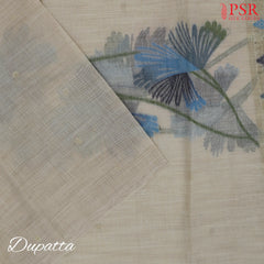 Tussar Beige Silk Cotton Dress Material