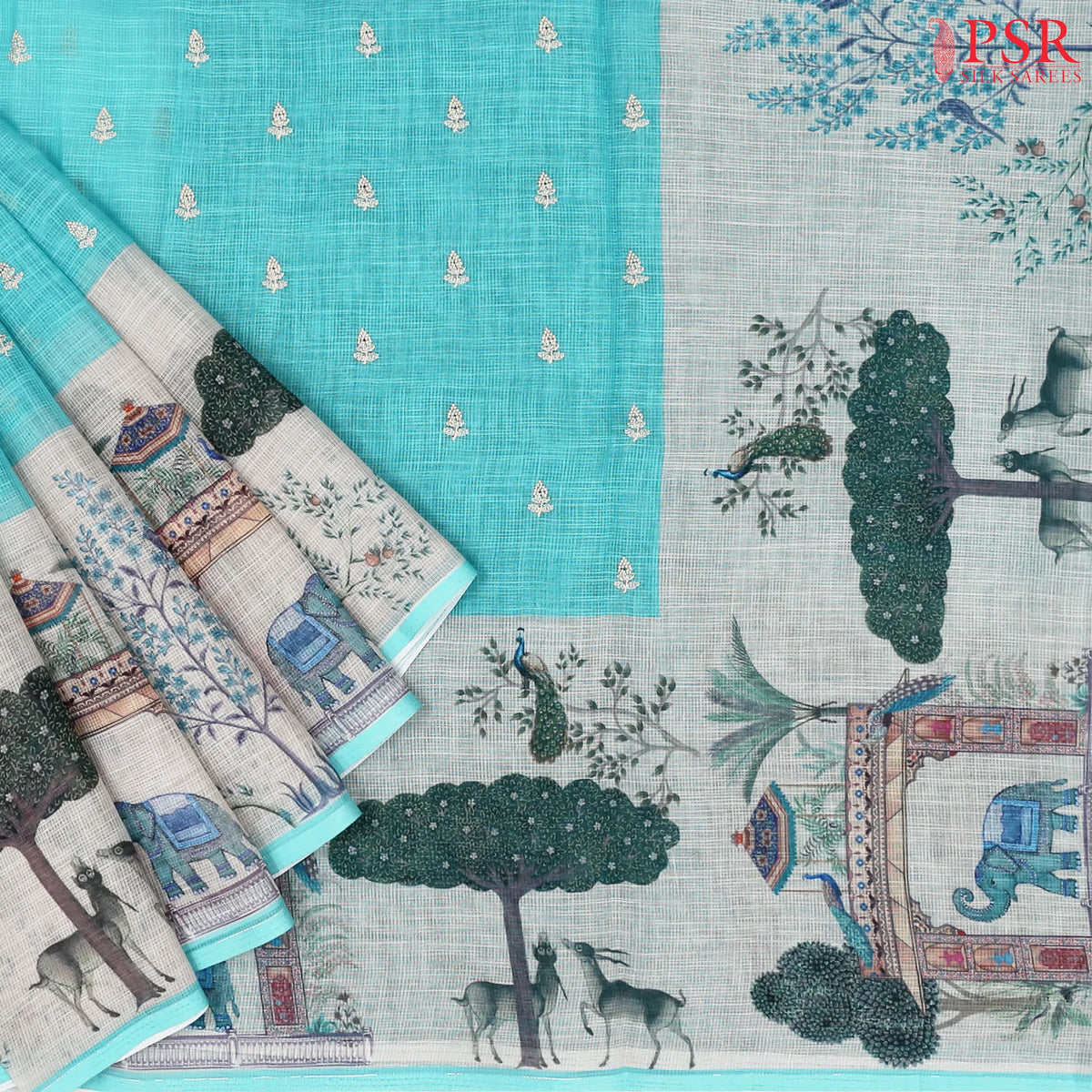 Fluorescent Blue Kota Saree