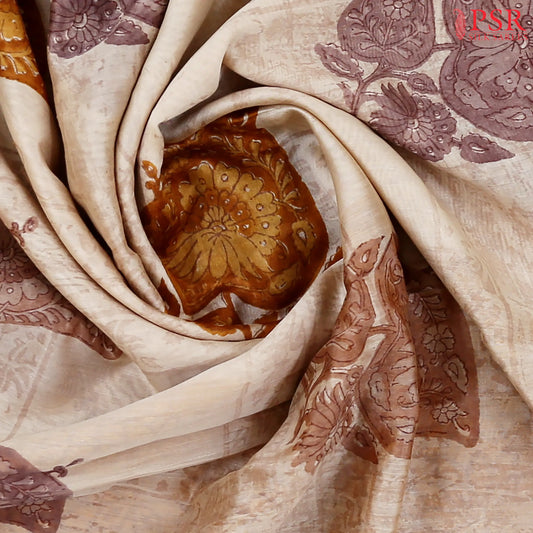 Beige Chanderi Silk Cotton Saree
