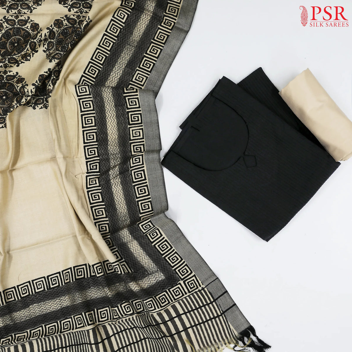 Black Semi Pashmina Dress Material