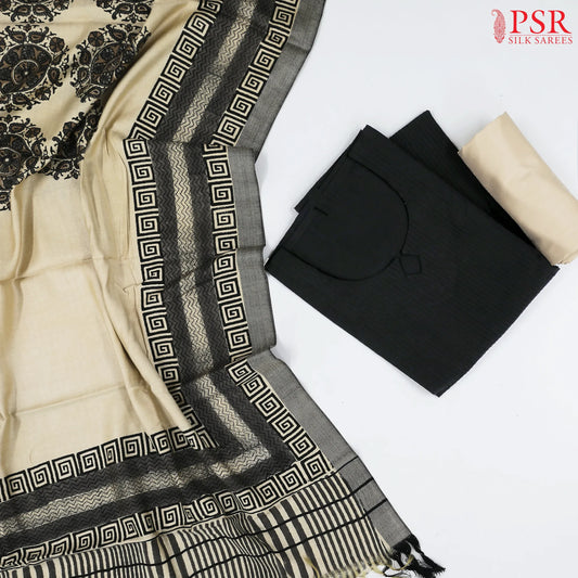 Black Semi Pashmina Dress Material