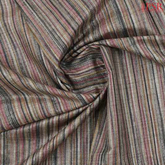 Multicolor Stripes and Charcoal Grey Semi Moonga Saree