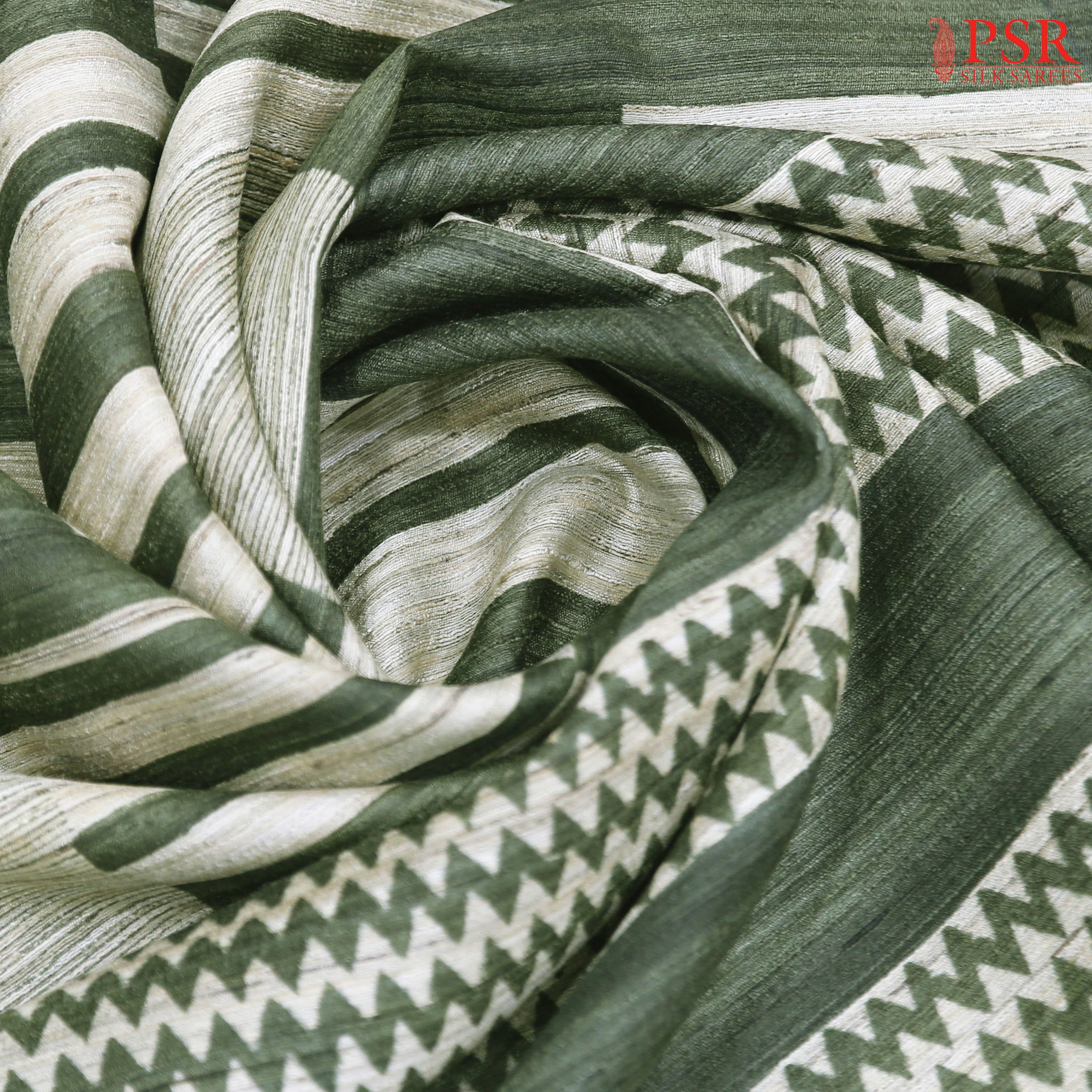 Ghicha Tussar - Tan & Green