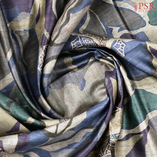 Dark Beige & Steel Grey Kadhi Tussar Silk Saree