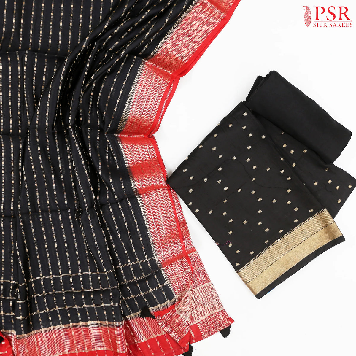 Black Assam Silk Dress Material