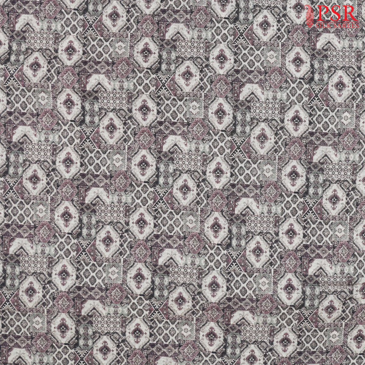 Beigte & Aubergine Linen Print Running Material