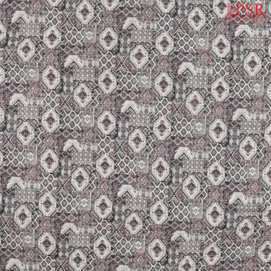 Beigte & Aubergine Linen Print Running Material