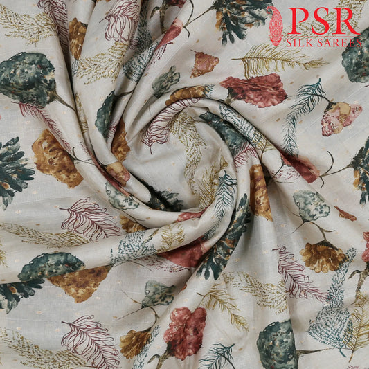 Floral Beige Semi Tassar Print Running Material
