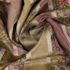 Onion Pink & Tan Tissue Saree
