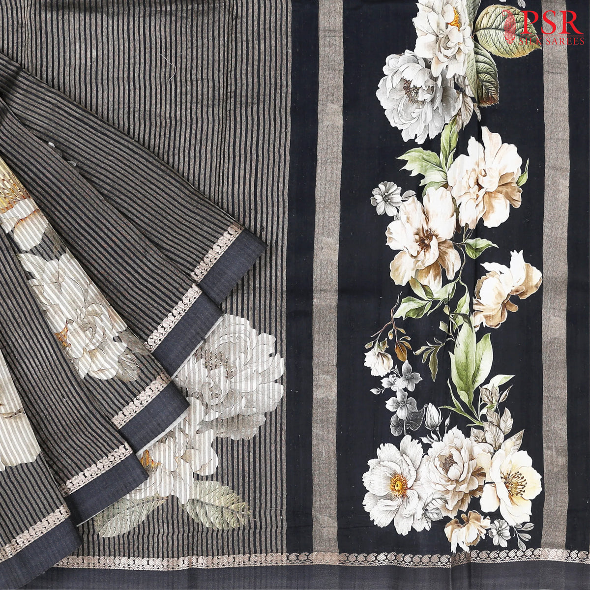 Shadow Black Printed Tissue Saree