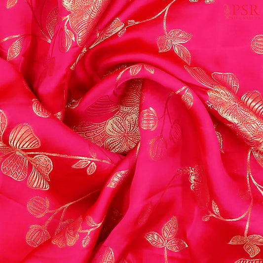 Cerise Pink Banarasi Habutai Satin Saree