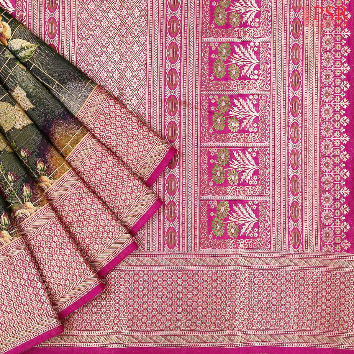 Jungle Green Kanchipuram Jacquard Tissue Silk Saree
