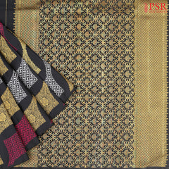 Pearl Beige & Black Kanchipuram Half & Half Silk Saree
