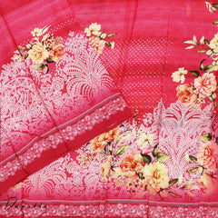 Hot Pink & Beige Cotton Dress Material