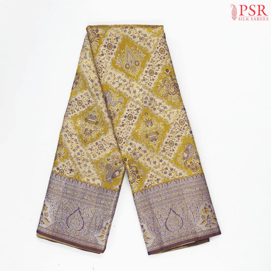 Olive Yellow Kanchipuram Jacquard Tissue Silk Saree