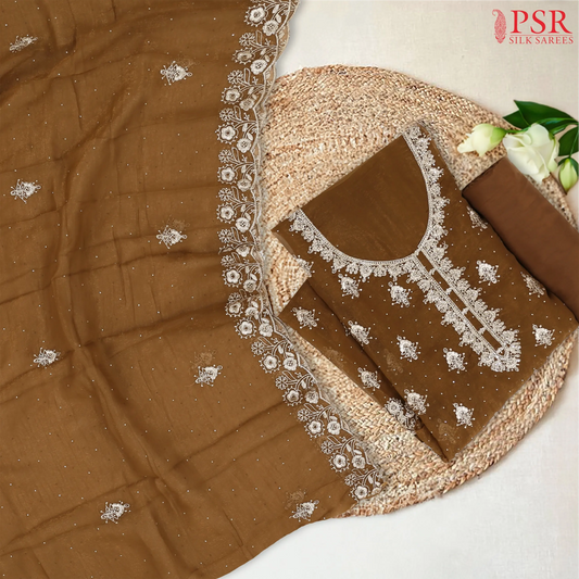 Cedar Brown Tissue Dress Material