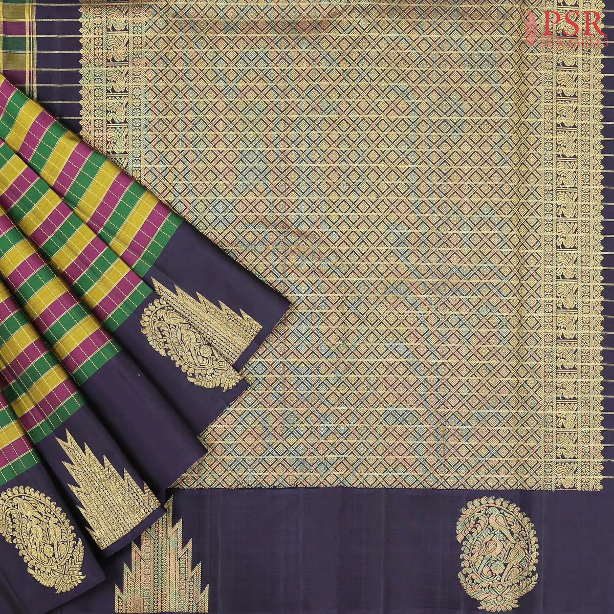 Tricolor Kanchipuram Silk Saree