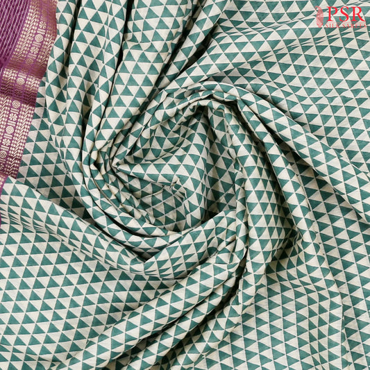 Light Beige & Dark Turquoise Assam Saree