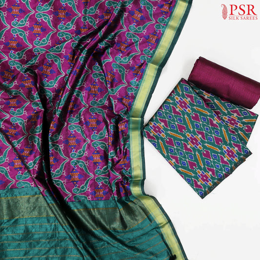 Dark Green Soft Patola Silk Cotton Dress Material