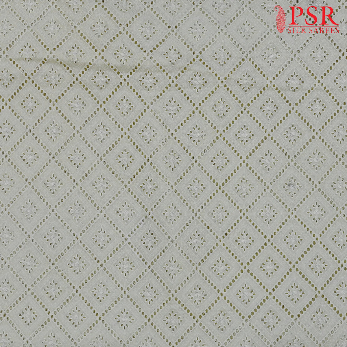Cream White Hacoba Embroidery Running Material