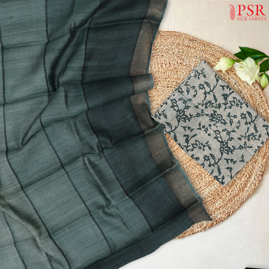 Dark Green & Beige Kadhi Tussar Silk Dress Material