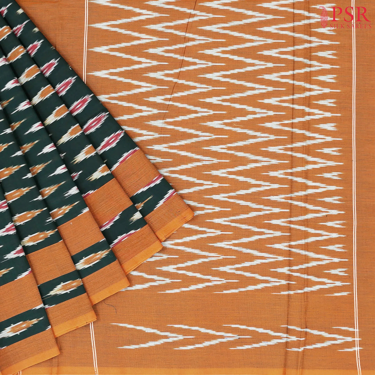 Dark Green Ikkat Cotton Saree