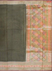 Dark Olive Chiniya Silk Saree
