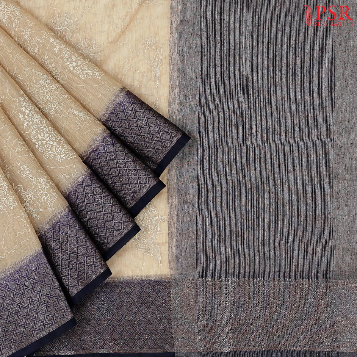 Tussar Beige Bamboo Silk Sarees