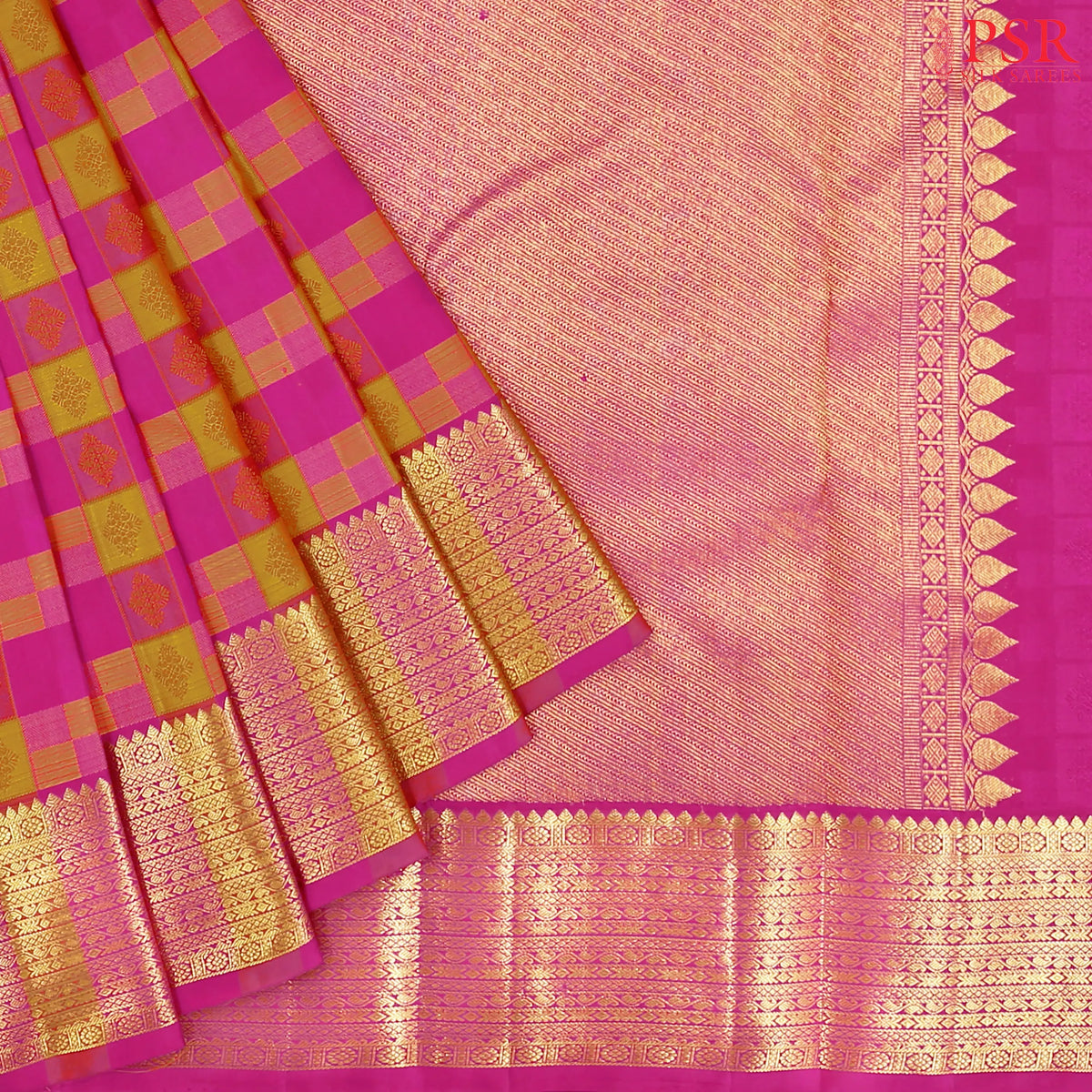 Magenta & Mustard Kanchipuram Silk Saree