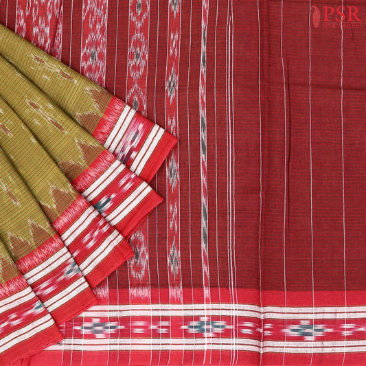 Olive Green Ikkat Cotton Saree