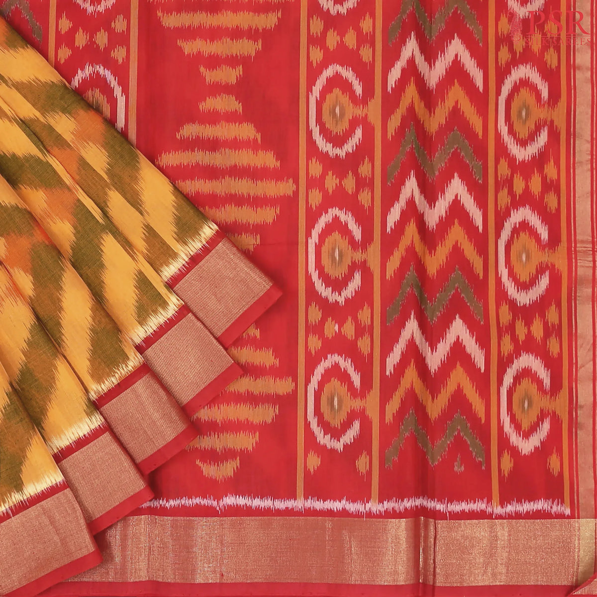 Mustard Yellow Patola Silk Cotton Saree