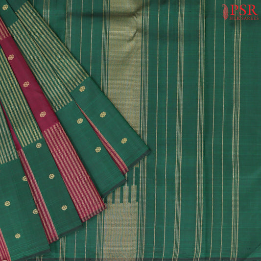Dark Green And Maroon Kanchipuram Silk Saree