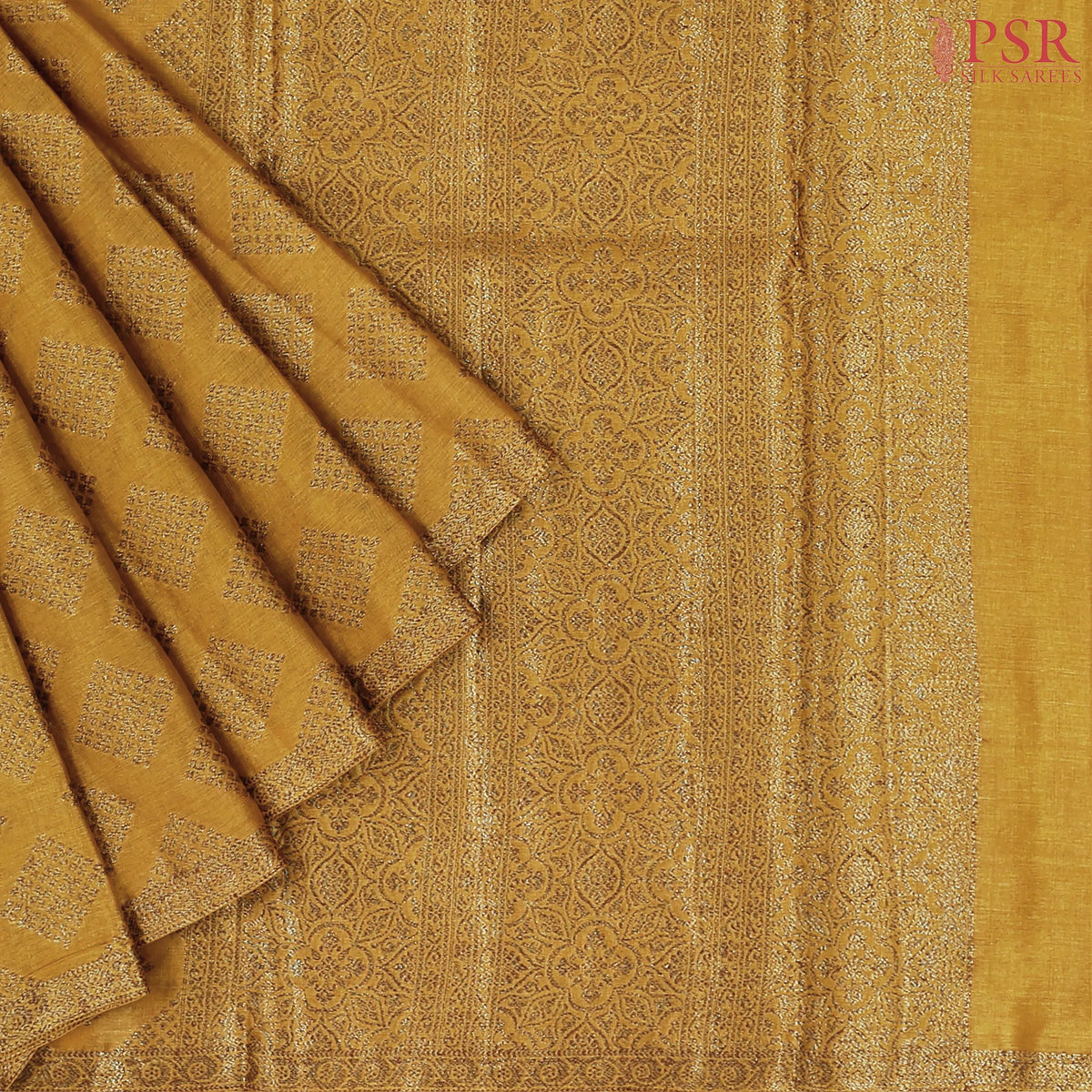 Mustard Yellow Banaras Tussar Silk Saree